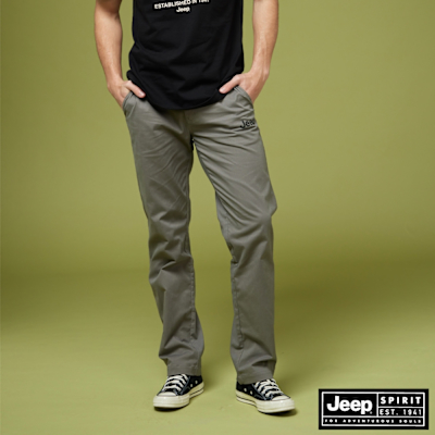 JEEP 男裝 大腳怪織帶棉質長褲-灰色