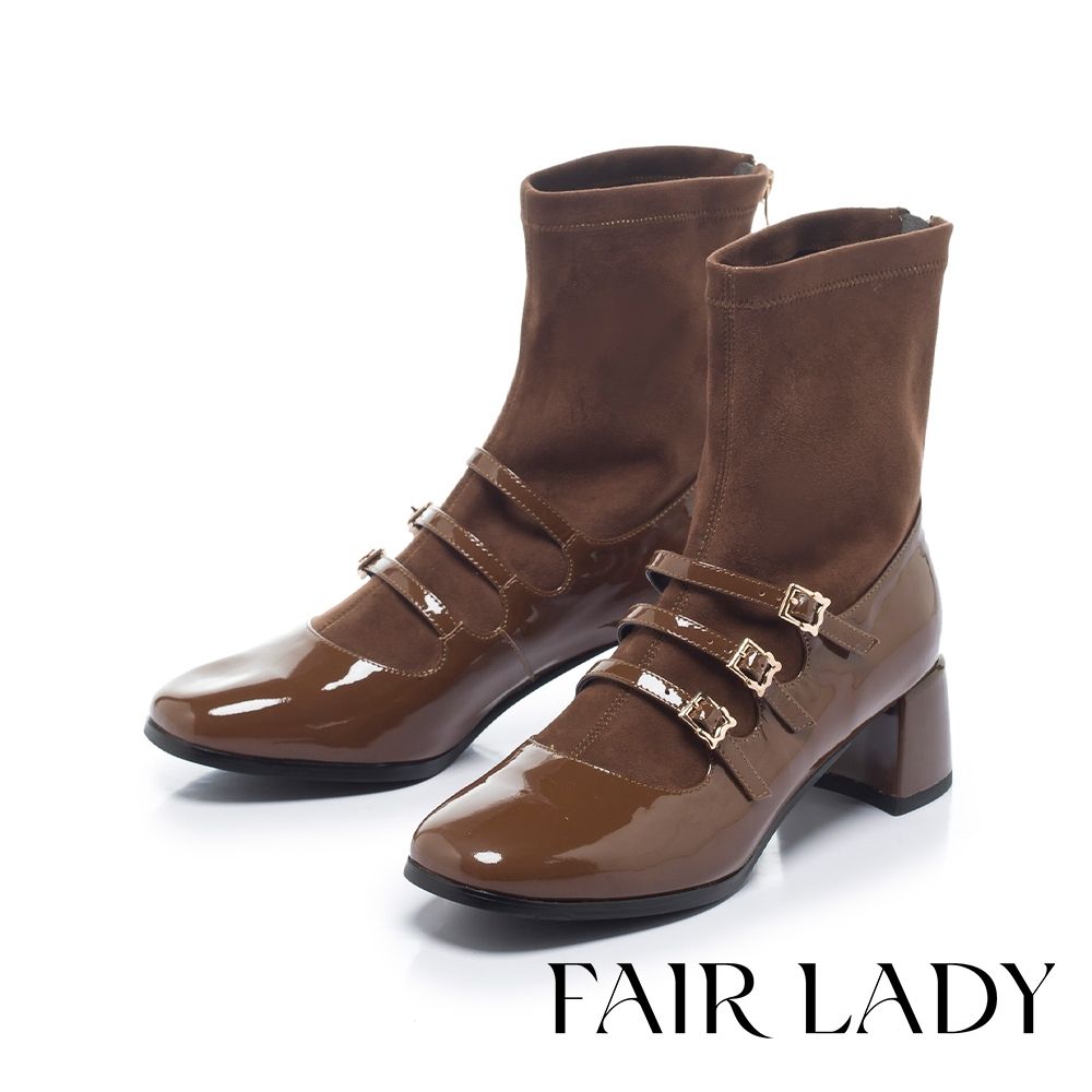 FAIR LADY 優雅小姐 時髦襪套感瑪莉珍短靴 摩卡 (8E2975)
