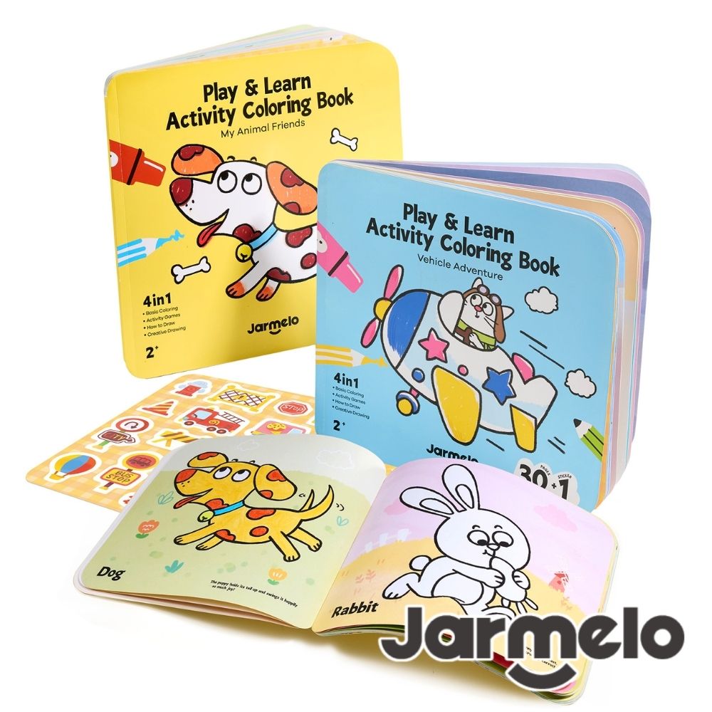 【JarMelo 原創美玩】玩學4合1創意著色書－動物與交通（2入組）JA99452