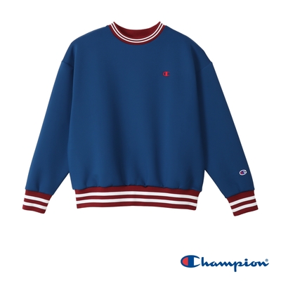 Champion 官方直營-CASUAL 寬版刺繡C標拼接羅紋上衣-女(淺藍色)