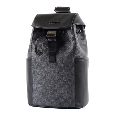 COACH 男款 緹花LOGO防刮翻蓋束口單肩背胸包-黑色