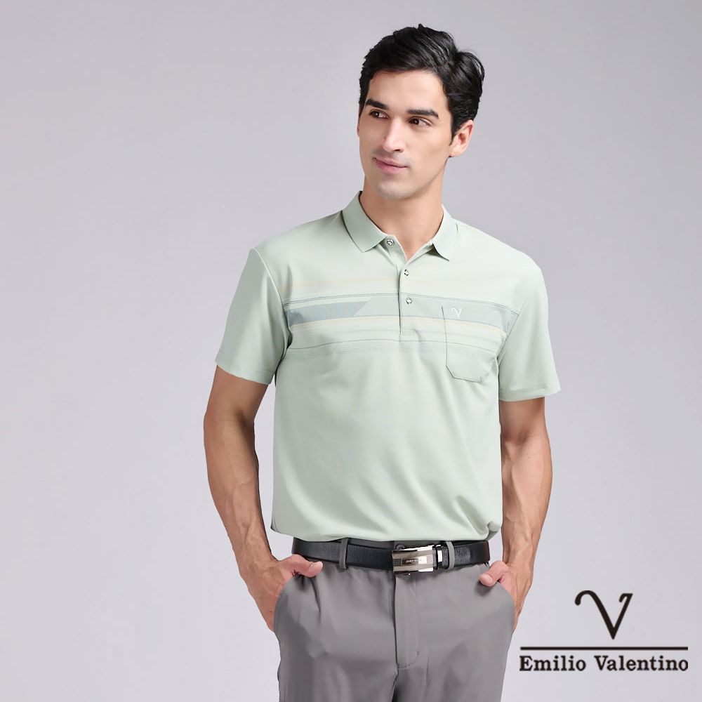 Emilio Valentino 范倫鐵諾 涼感素色短袖polo衫 男 短袖polo衫 休閒 口袋 男生上衣精梳棉 88 父親節送禮 七夕情節(多款選) (C款)