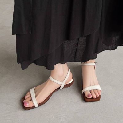 WYPEX 經典一字帶真皮低跟涼鞋女鞋