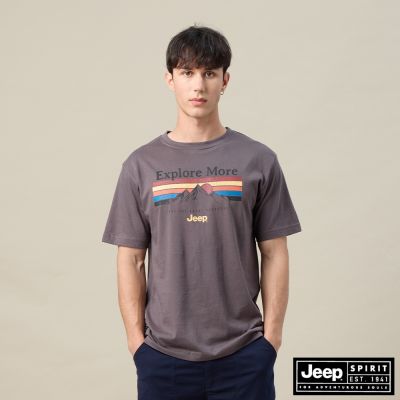 JEEP  男裝 山脈日落印花短袖T恤-深灰色
