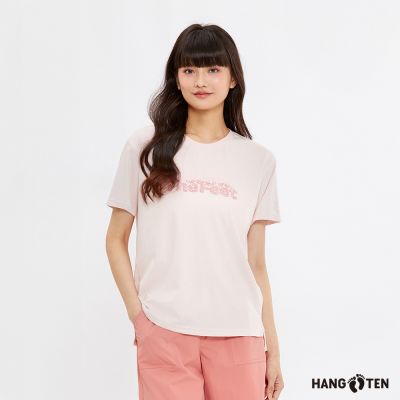 Hang Ten-女裝-純棉FollowTheFeet刺繡短袖T恤-淺粉紅色