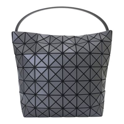 ISSEY MIYAKE  BAOBAO  VALLEY皮質幾何方格新月手提包(鐵灰)大
