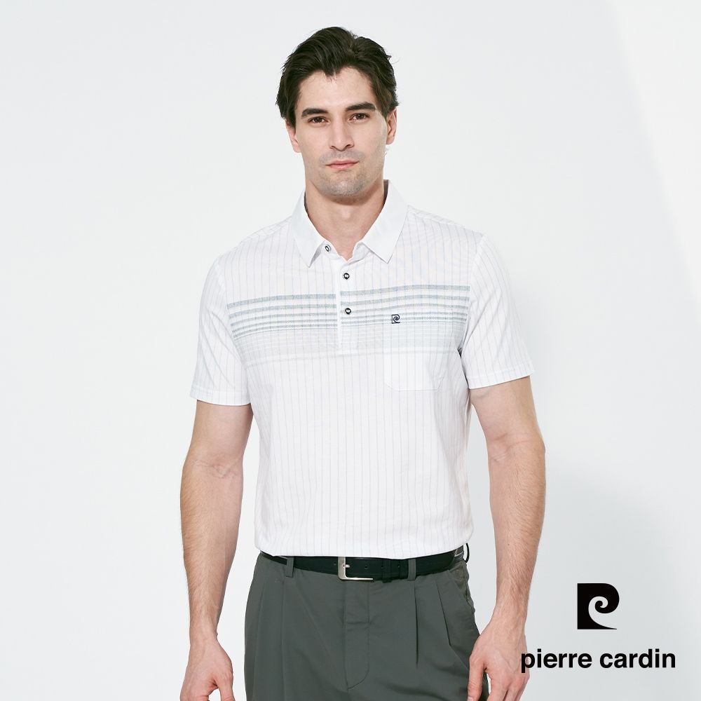 pierre cardin 皮爾卡登 男款 大定位印格短袖polo衫-白色(5257255-90)