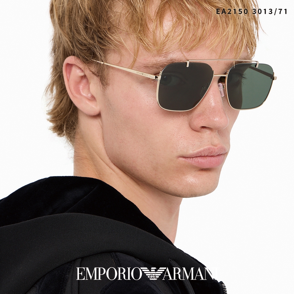 EMPORIO ARMANI 方框太陽眼鏡/金深綠鏡片#EA2150 3013/71-57mm