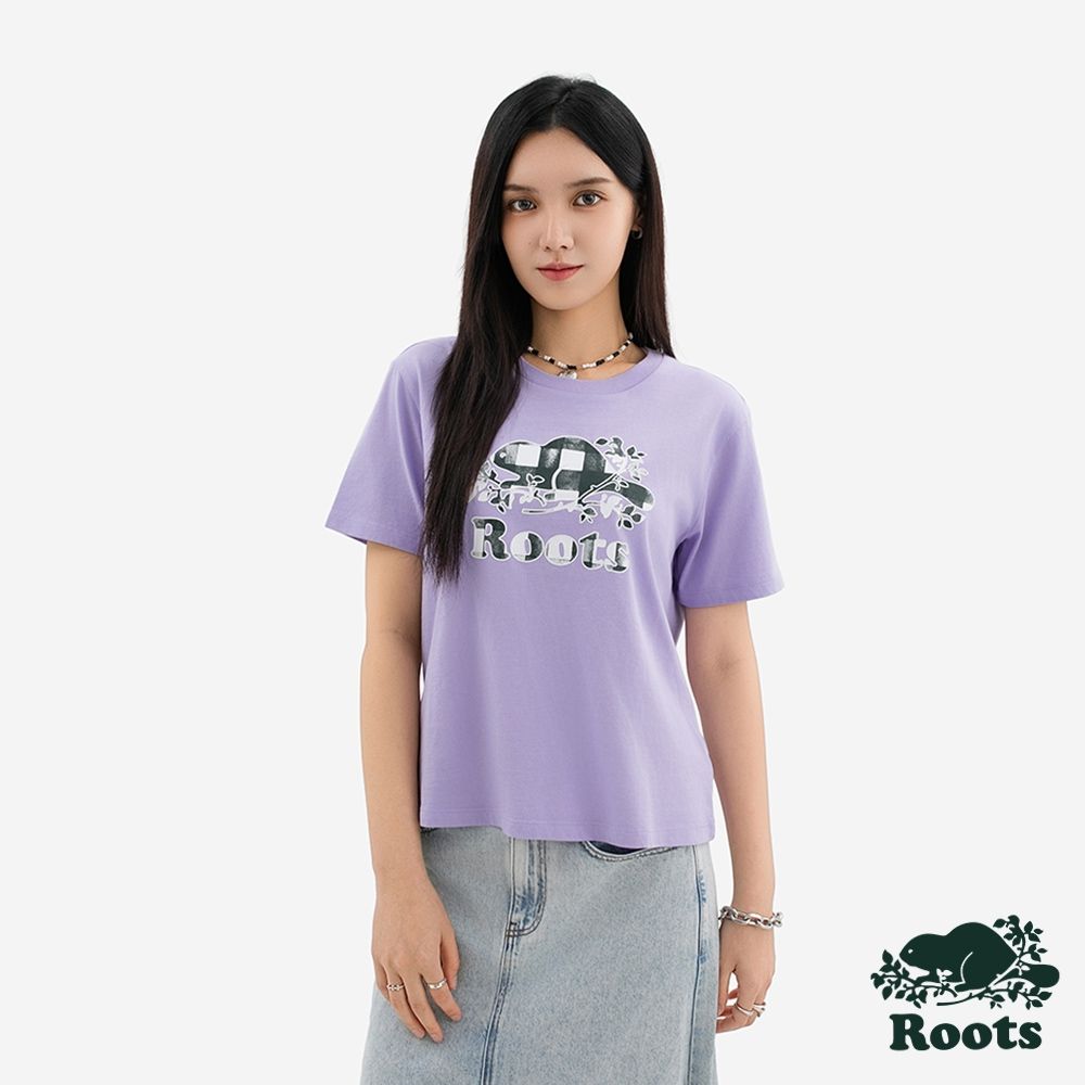 Roots 女裝- GINGHAM BEAVER 短袖上衣-薰衣草紫色