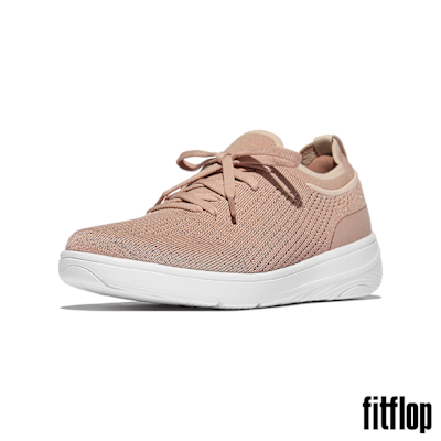 【FitFlop】SUPER-Q 針織繫帶休閒鞋-女(米淺黃色/玫瑰金)