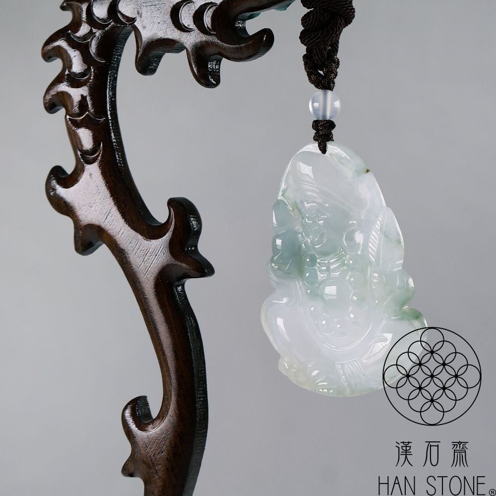 漢石齋】天然翡翠A貨濟公玉佩吊墜冰糯種飄花(37*51*6mm) | 漢石齋