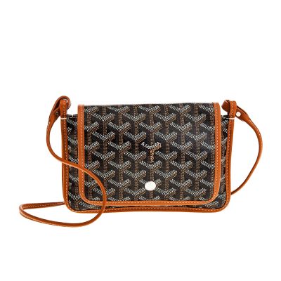 GOYARD 新款PLUMET系列帆布LOGO翻蓋扁斜背包 (黑色/棕色)