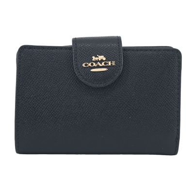COACH 立體馬車素面防刮釦式中夾(黑)