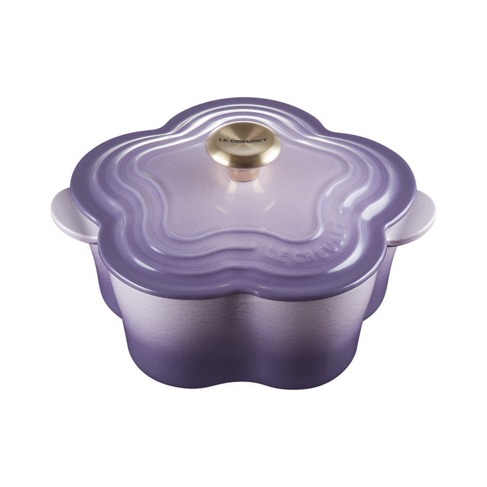 Le Creuset 山茶花鑄鐵鍋20cm 2L 藍鈴紫淡金頭法國製湯鍋燉鍋(電磁爐IH