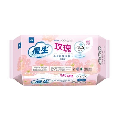 【優生】 香氛純棉洗臉巾珍珠紋特厚型-玫瑰PLUS 70抽/包 6包/組