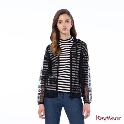 KeyWear奇威名品 時尚透視夾克長袖外套-黑色