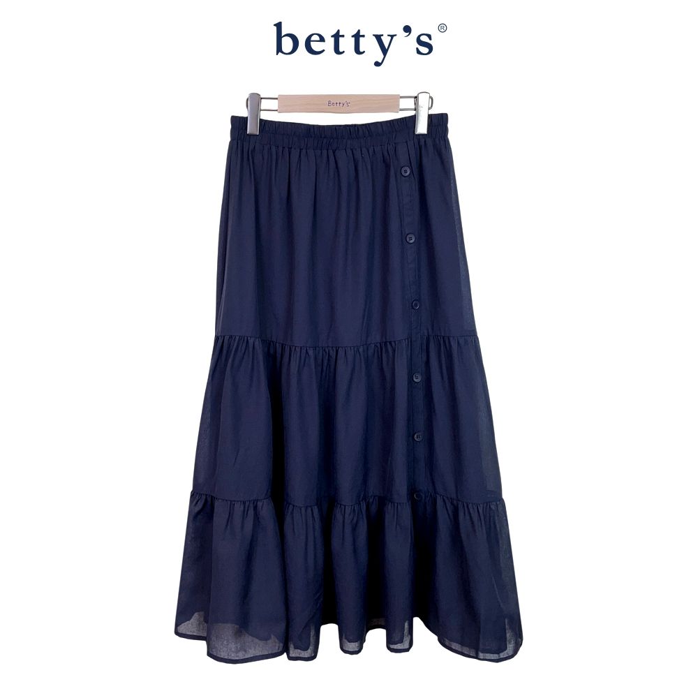 betty’s貝蒂思　小清新直排釦鬆緊腰蛋糕裙(共二色) (深藍)