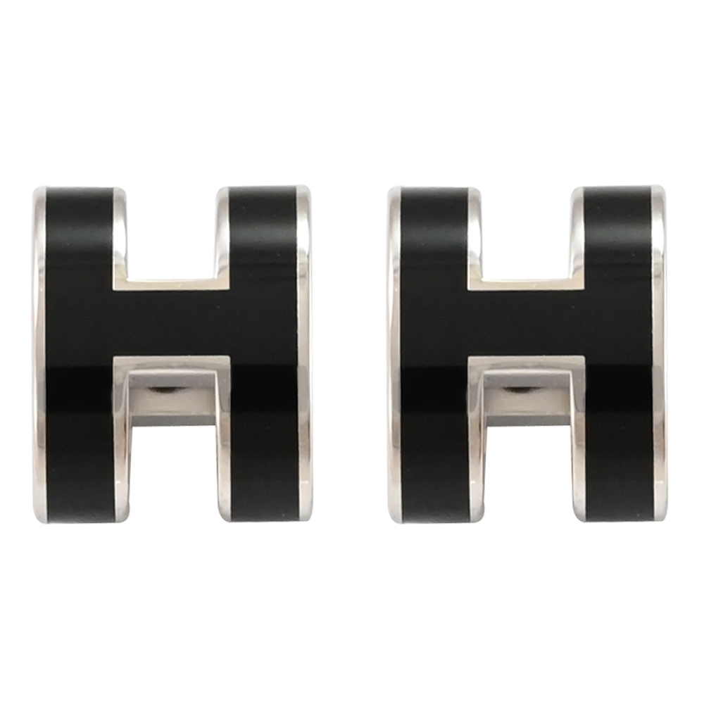 HERMES MINI POPH 圓弧型耳針式耳環(銀/黑)
