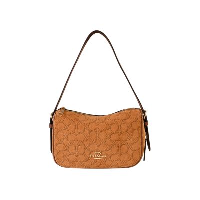 COACH KAILEY焦糖棕C LOGO麂皮肩背/斜背兩用包