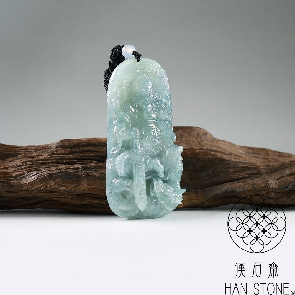 漢石齋】天然翡翠A貨玄天上帝玉珮吊墜冰糯種飄花(36*71*13mm) | 漢石齋