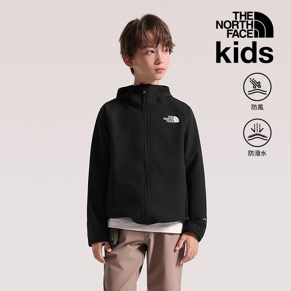 【The North Face 官方旗艦】北面兒童黑色DWR防潑水連帽外套｜8J7MJK3