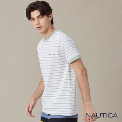 Nautica 男裝 細條紋短袖T恤-綠色