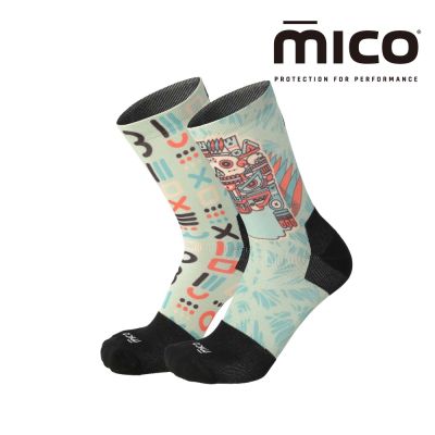 MICO 不對稱印花輕量中筒自行車襪 CA1340/960 VAR 10淺綠/S-XL