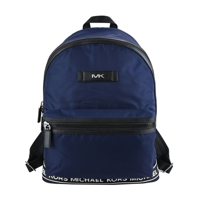 MK MICHAEL KORS KENT滿版LOGO織帶尼龍後背包-深藍