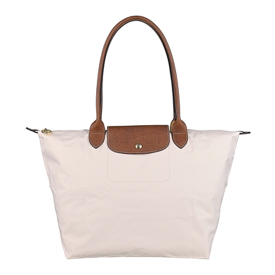 LONGCHAMP Le Pliage浮雕奔馬LOGO再生尼龍按釦拉鍊肩背包(大/紙白)