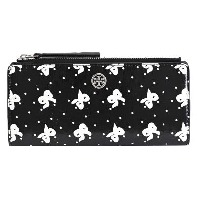 TORY BURCH 金屬LOGO蝴蝶結圓點點扣式零錢長夾(黑)