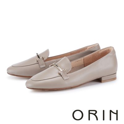 ORIN 真皮輕柔馬銜釦樂福平底鞋 藕色