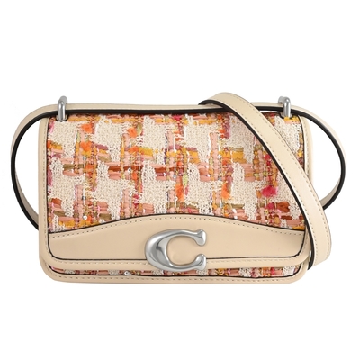 COACH Bandit  金屬LOGO斜紋軟呢迷你翻蓋斜背包(淺褐)