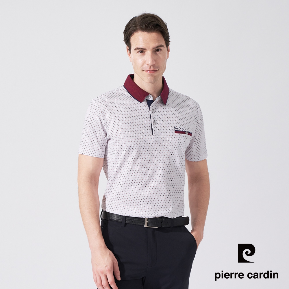 pierre cardin 皮爾卡登 男款 小三角印花短袖POLO衫-白色(5247258-90)