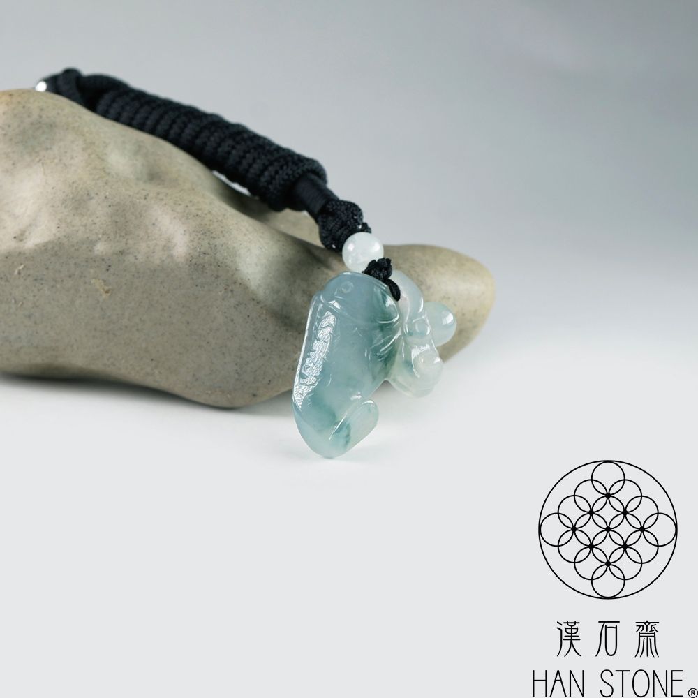 漢石齋】天然翡翠A貨小鯉魚吐瑞玉佩吊墜冰糯種飄花(29*21*9mm) | 漢石