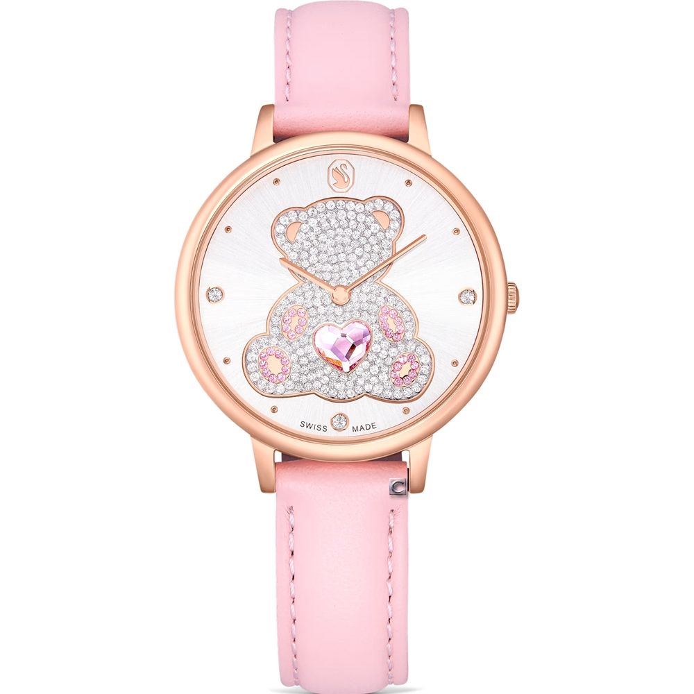 SWAROVSKI 施華洛世奇 Teddy 純真童趣石英腕錶-35mm粉 5739838