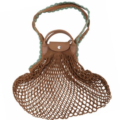LONGCHAMP Le pliage Filet 棉線編織花邊手提/肩背漁網包(L/煙草色)