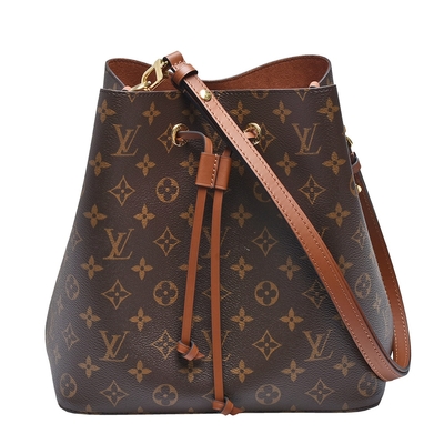LV Louis Vuitton路易威登 M44887 Neonoe系列Monogram帆布印花牛皮鑲飾束口斜背/肩背水桶包(焦糖色)