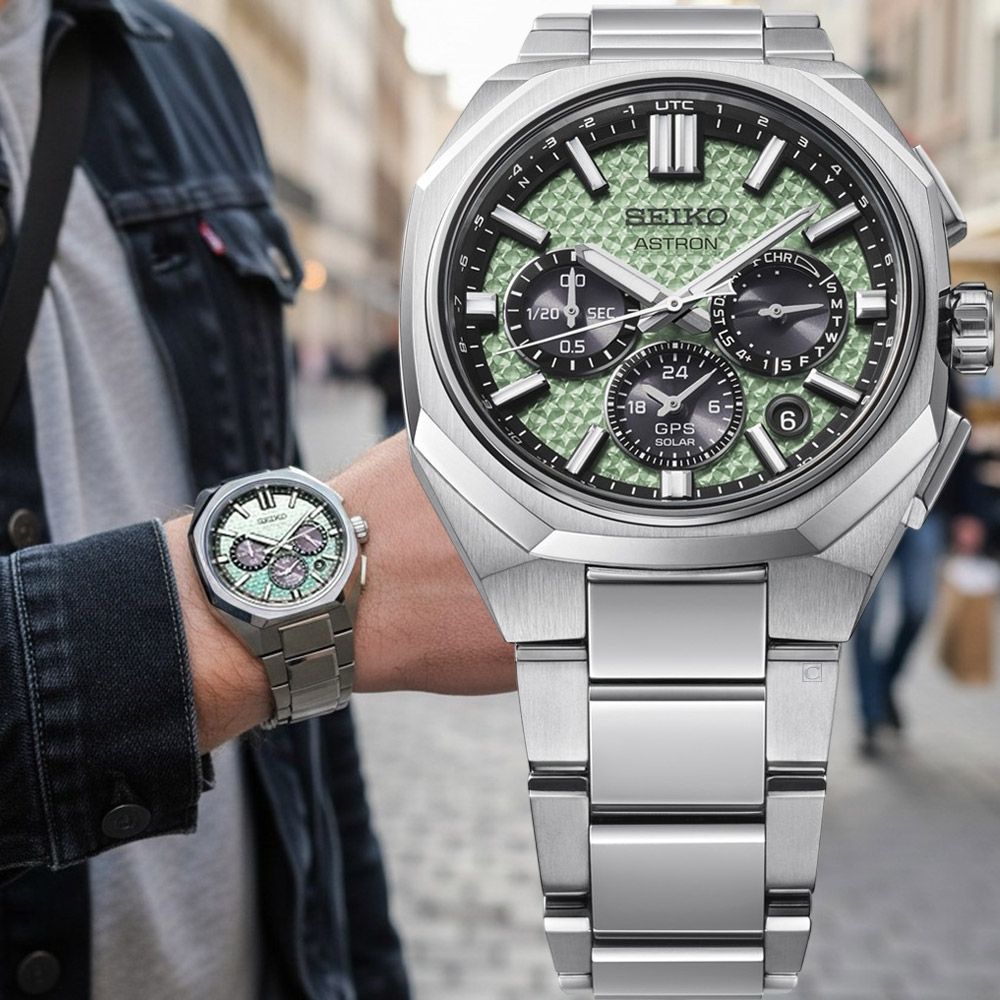SEIKO 精工 Astron 繽紛春彩 GPS衛星校時 太陽能腕錶 男錶-43.4mm綠 5X63-0AD0G/HAB005J1_SK043