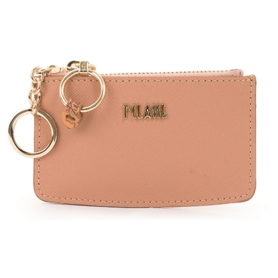 Alviero Martini 義大利地圖包 城市系列 LOGO 拉鍊鑰匙零錢包-奶茶色