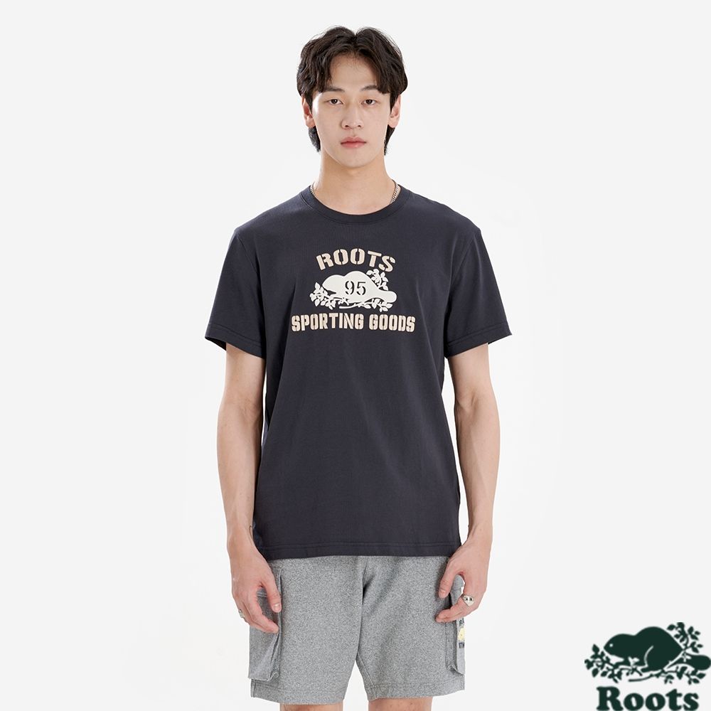 Roots 男裝 ROOTS SPORTING GOODS 短袖上衣（黑灰色）