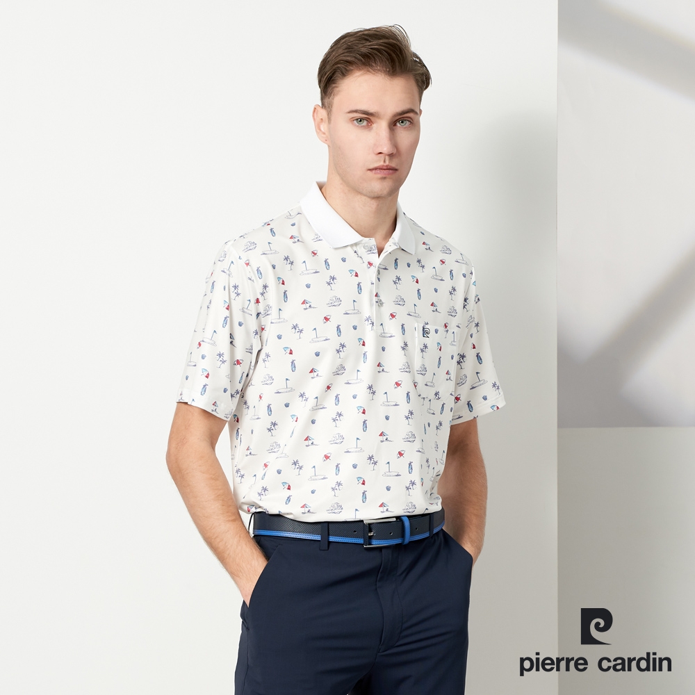 pierre cardin 皮爾卡登 男款 TOP印花短袖POLO衫-白色(5237289-90)