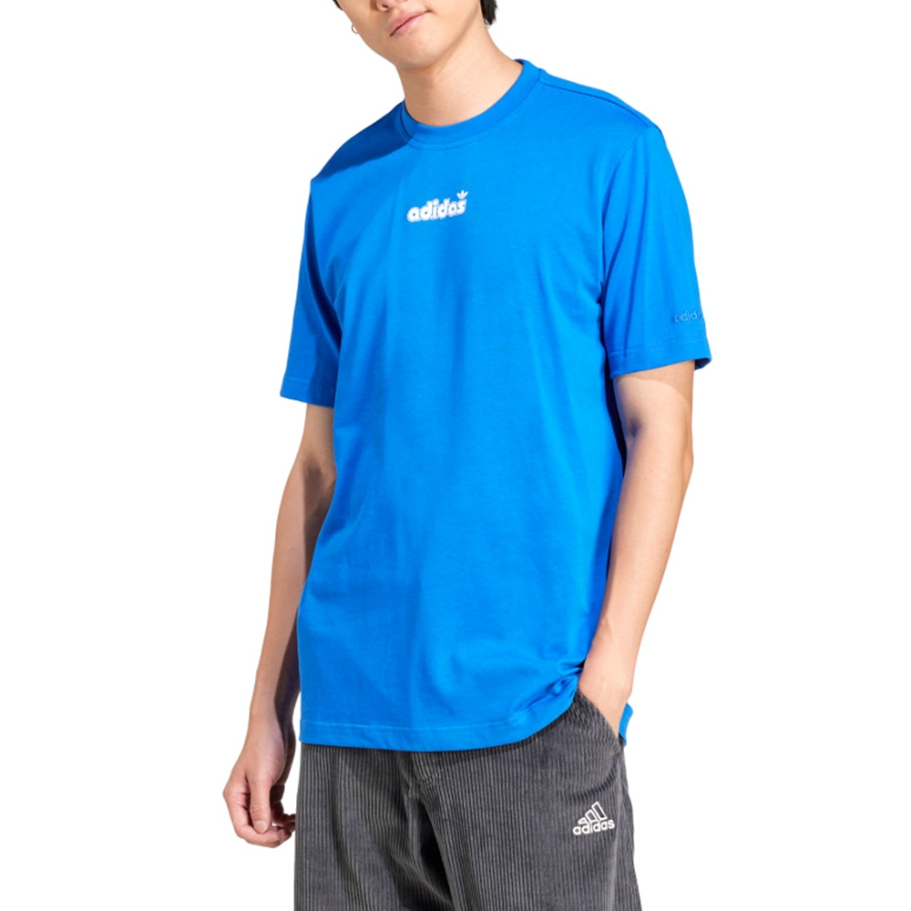 Adidas GRFX TEE 男款藍色訓練圓領三葉草亞規運動休閒短袖JC8380