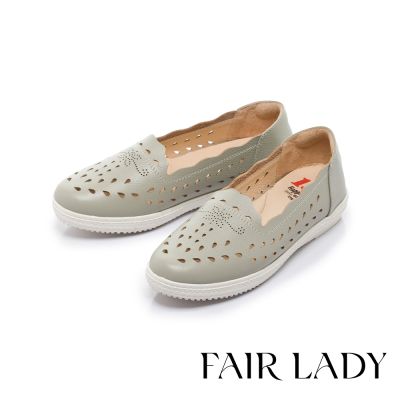 FAIR LADY 軟實力 鏤空花語懶人平底休閒鞋 卵石灰 (503182)