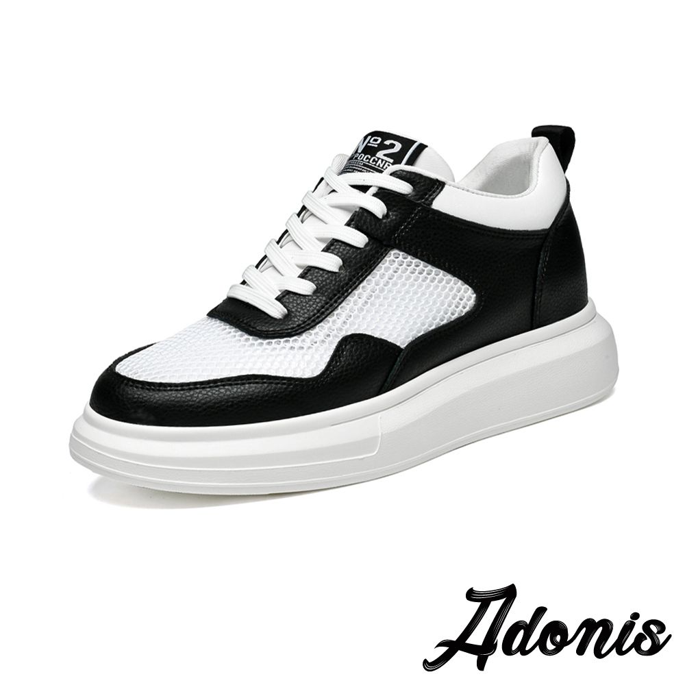 Adonis 真皮休閒鞋 厚底鞋 內增高鞋/真皮透氣萊卡網布拼接內增高厚底休閒鞋 黑