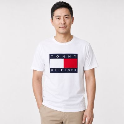 TOMMY 熱銷刺繡大Logo圖案短袖T恤-白色