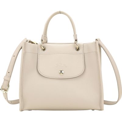 LONGCHAMP Cabas S 奔馬翻蓋梅蒂斯羊皮手提/斜背托特包(泥褐灰)