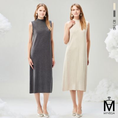 MYVEGA麥雪爾 MA素面立領直筒針織長洋裝-共二色
