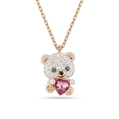 SWAROVSKI 施華洛世奇 Idyllia 可愛大頭泰迪熊擁抱愛心水晶項鍊-玫瑰金色 寵愛媽媽 送禮推薦 5742363