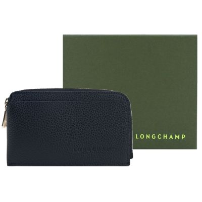 LONGCHAMP LE FOULONNÉ系列牛皮卡片零錢包(黑)
