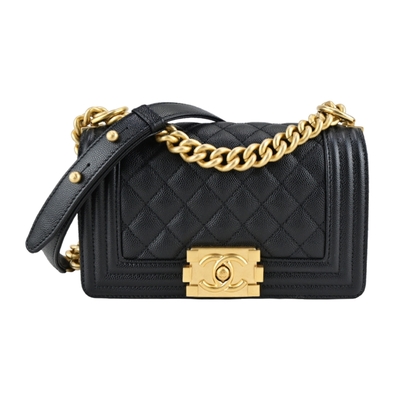 CHANEL香奈兒 CHANEL經典BOY系列荔枝紋小牛皮翻蓋斜背包(黑色)